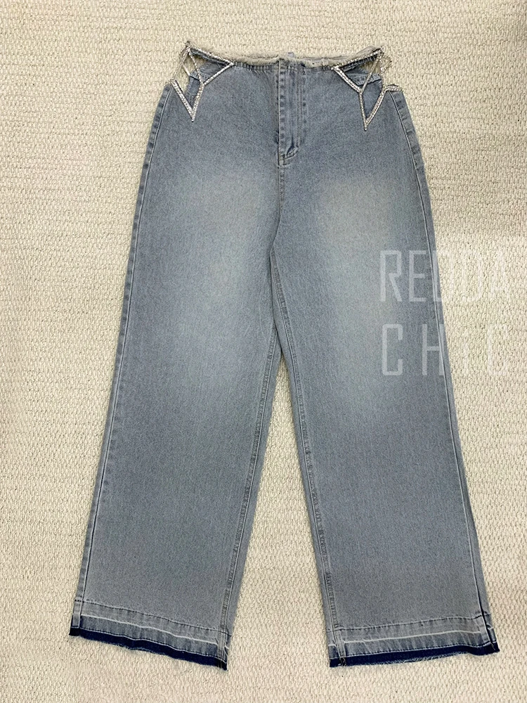 ReddaChic Star Hollow Low Waist Jeans Tall Girl ICON Glitter Diamond Loose Fit Wide Denim Leg Pants New In Hot Women Streetwear