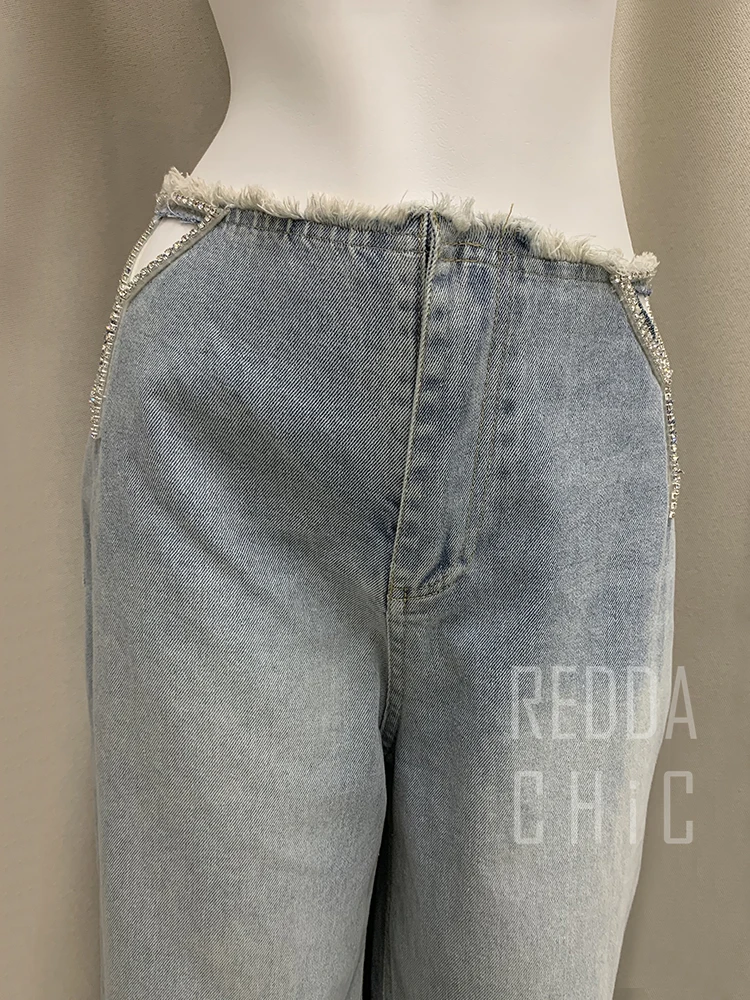 ReddaChic Star Hollow Low Waist Jeans Tall Girl ICON Glitter Diamond Loose Fit Wide Denim Leg Pants New In Hot Women Streetwear