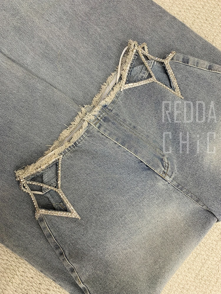 ReddaChic Star Hollow Low Waist Jeans Tall Girl ICON Glitter Diamond Loose Fit Wide Denim Leg Pants New In Hot Women Streetwear