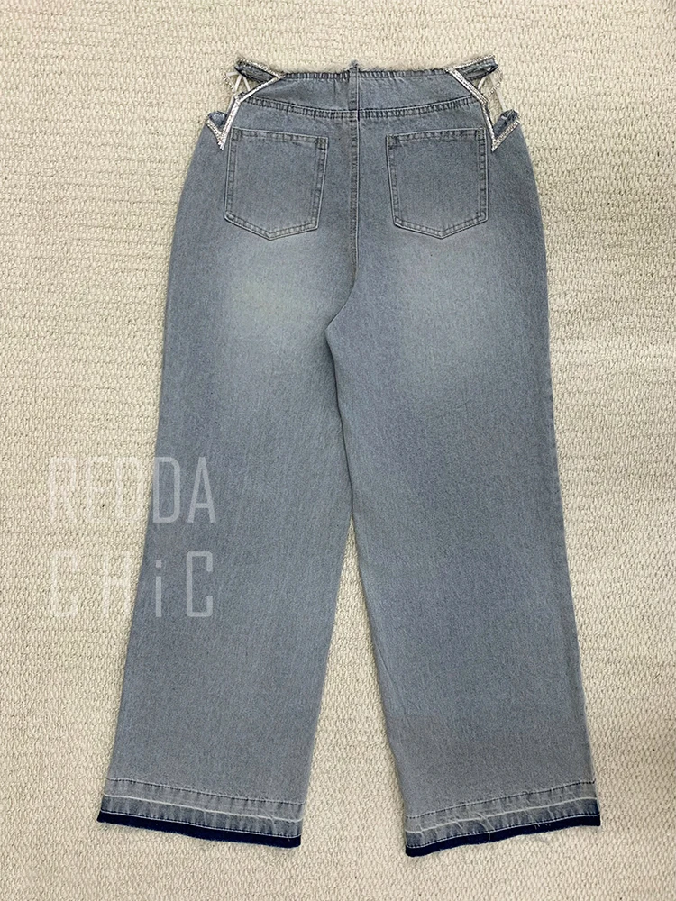 ReddaChic Star Hollow Low Waist Jeans Tall Girl ICON Glitter Diamond Loose Fit Wide Denim Leg Pants New In Hot Women Streetwear