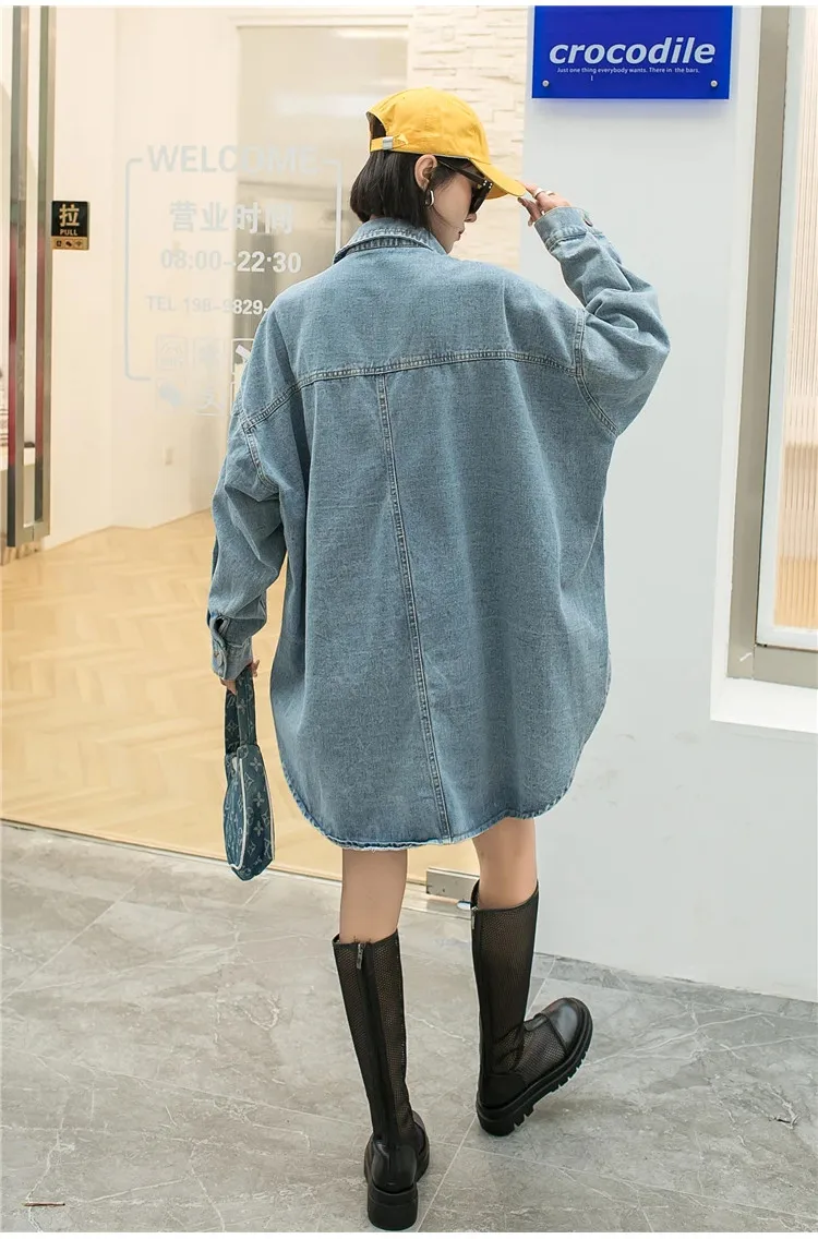 Fashion Embroidery Patches Denim Jacket Coat Women Harajuku Streetwear Hip Hop Trend Loose Jean Jackets Outerwear