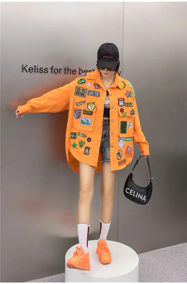Fashion Embroidery Patches Denim Jacket Coat Women Harajuku Streetwear Hip Hop Trend Loose Jean Jackets Outerwear