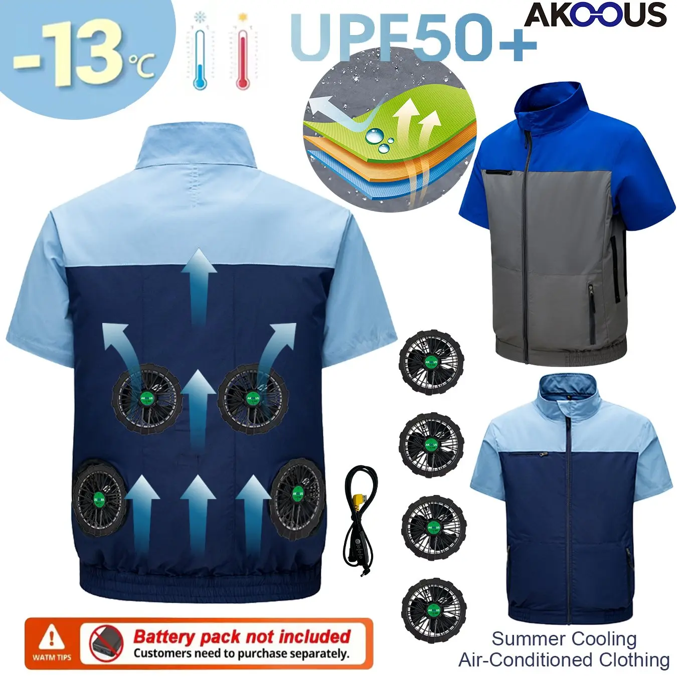 12V/5V USB Men Summer Half Sleeve Air Conditioning Clothes Fan Cooling Jacket High Temperature Outdoor Fishing Wear