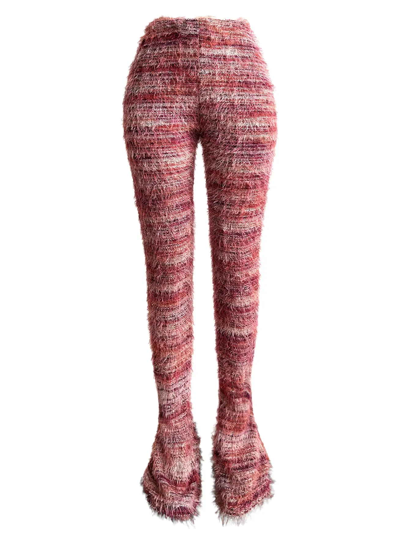 CM.YAYA Women Streetwear Knit Ribbed Striped Keep Warm Winter Flare Pants 2024 Fashion Active High Waist Trousers