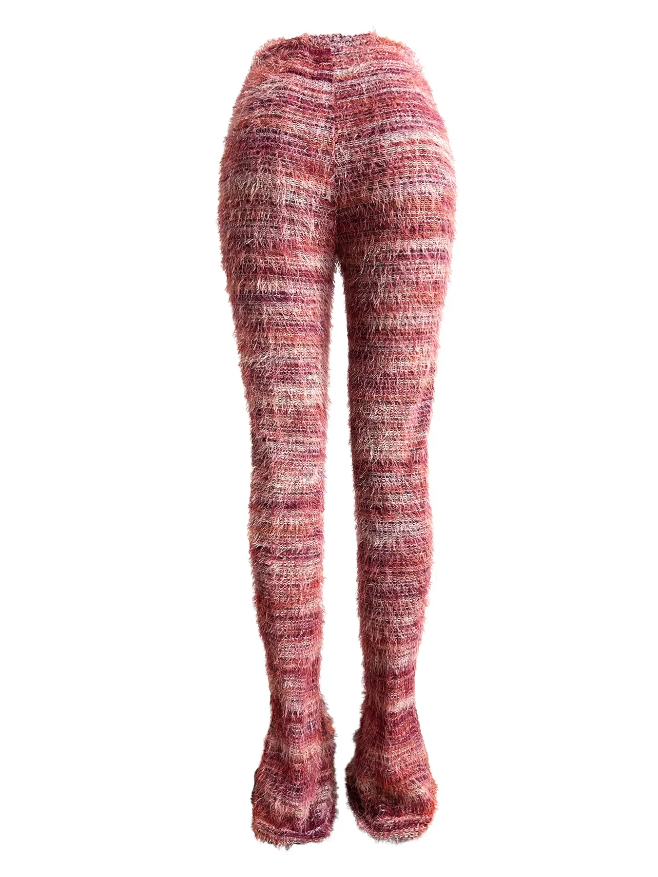 CM.YAYA Women Streetwear Knit Ribbed Striped Keep Warm Winter Flare Pants 2024 Fashion Active High Waist Trousers