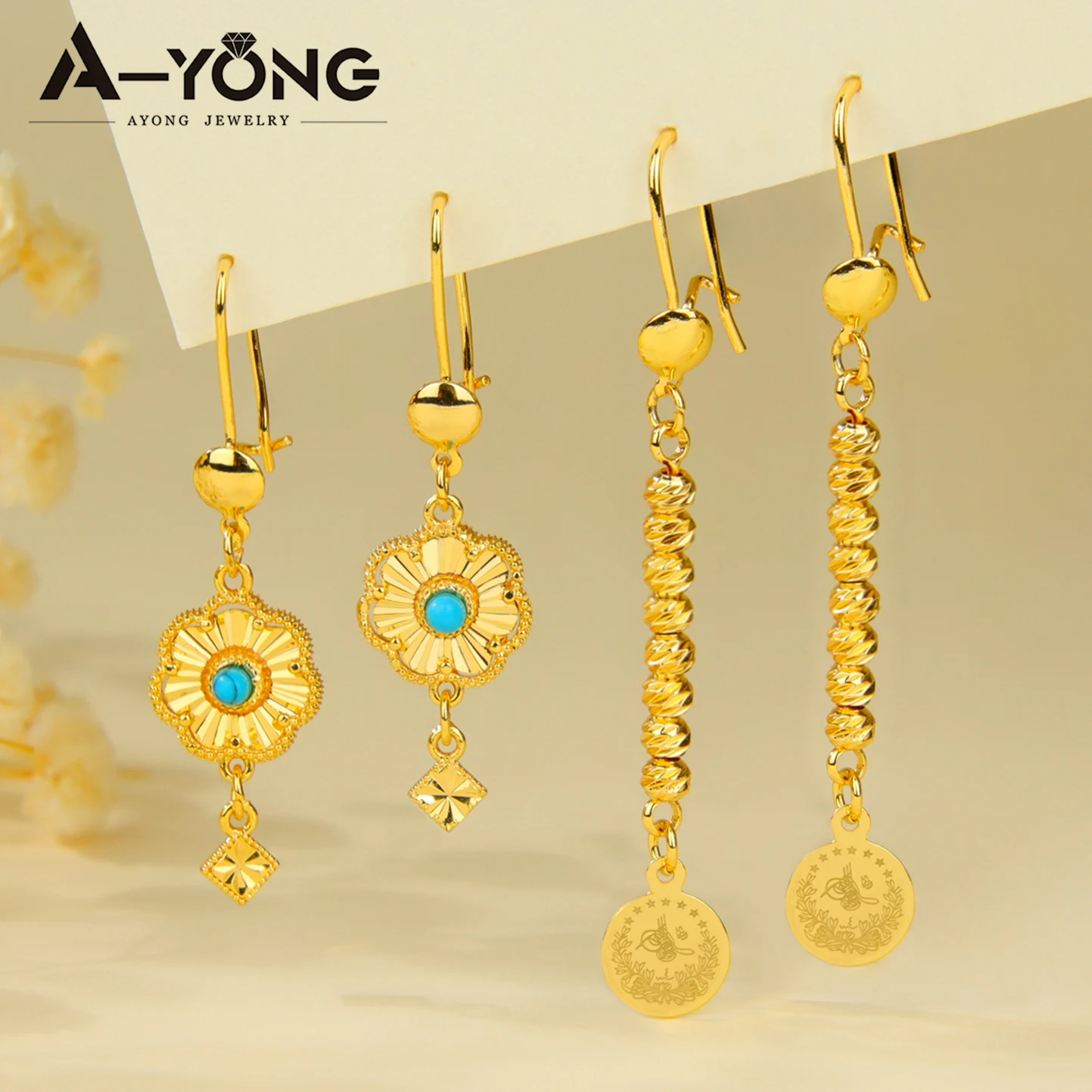 Arabic Fashion Beads Charm Earrings 21k Gold Plated Dubai Vintage Coins Drop Earring Oman Muslim Women Event Party Jewelry