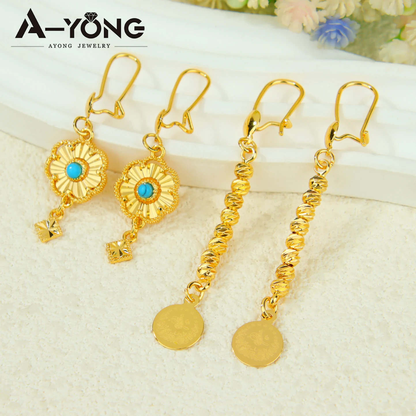 Arabic Fashion Beads Charm Earrings 21k Gold Plated Dubai Vintage Coins Drop Earring Oman Muslim Women Event Party Jewelry