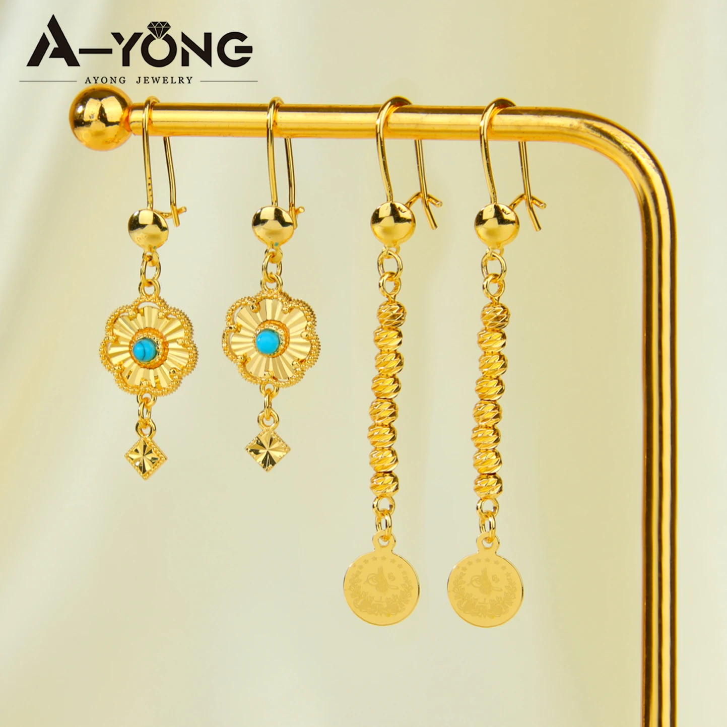 Arabic Fashion Beads Charm Earrings 21k Gold Plated Dubai Vintage Coins Drop Earring Oman Muslim Women Event Party Jewelry