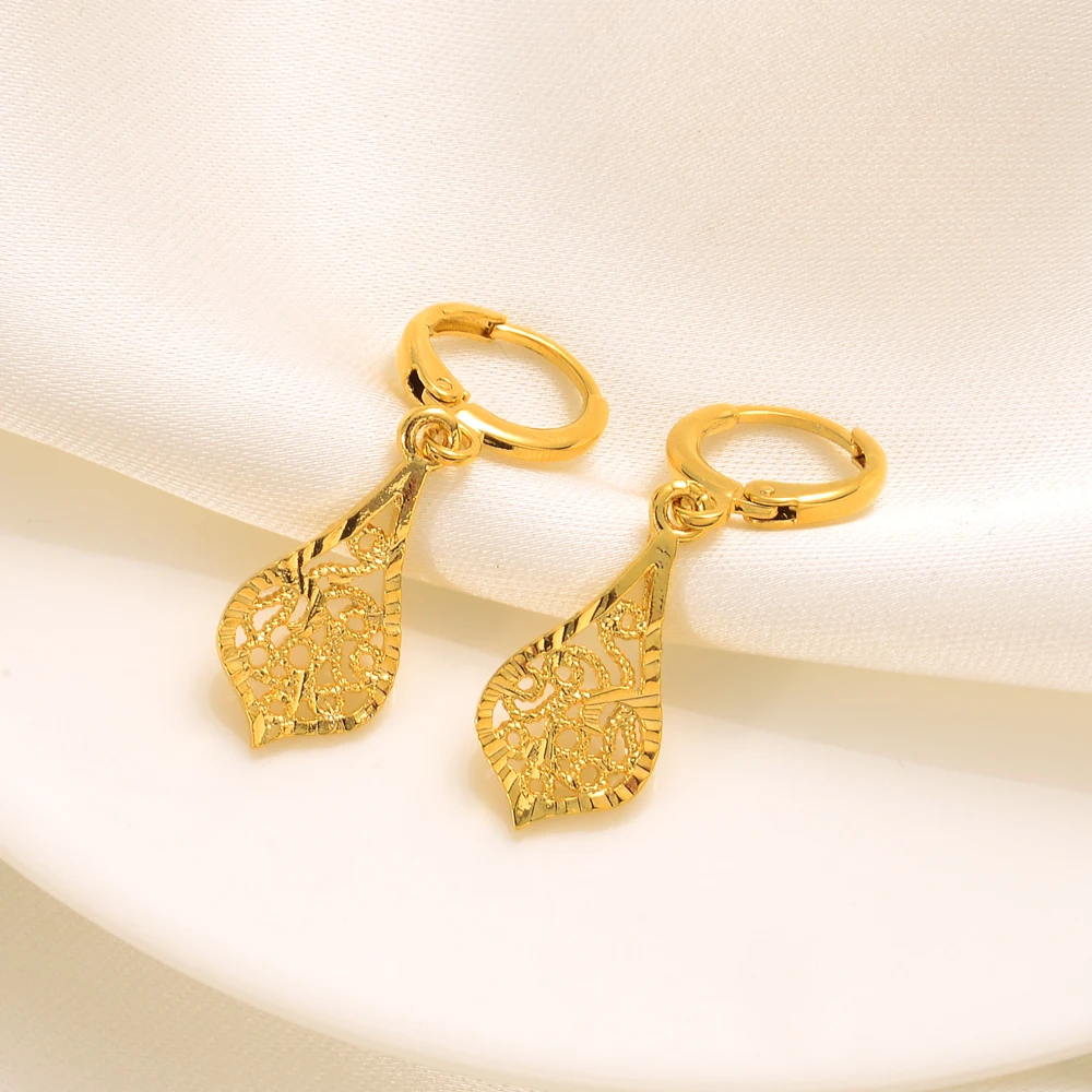 Gold Color Earrings Women's/Girls African Beautiful 24K Gold Color Plated Nicely Cute Small Ethiopian Jewelry Wedding Gift