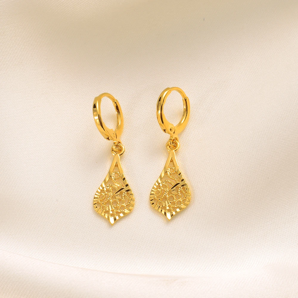 Gold Color Earrings Women's/Girls African Beautiful 24K Gold Color Plated Nicely Cute Small Ethiopian Jewelry Wedding Gift