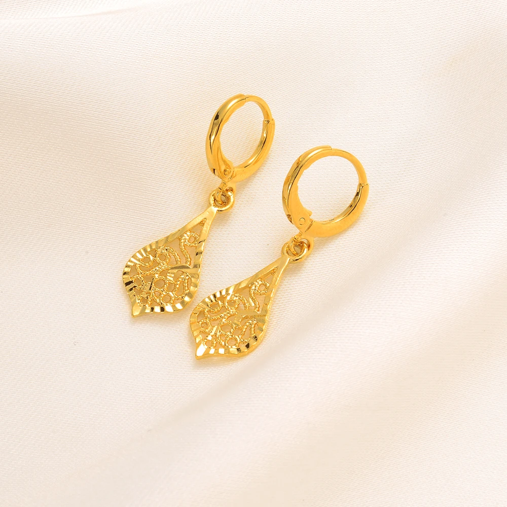 Gold Color Earrings Women's/Girls African Beautiful 24K Gold Color Plated Nicely Cute Small Ethiopian Jewelry Wedding Gift