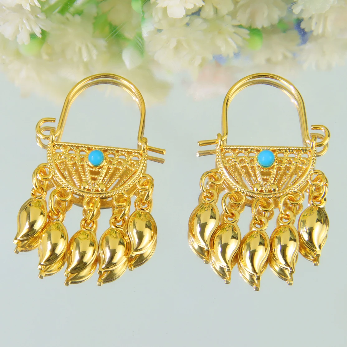 Dubai Fashion Drop Earrings 21k Gold Plated Arabic Coins Tassel Dangle Earring Ethiopia Women Bridal Wedding Party Jewelry