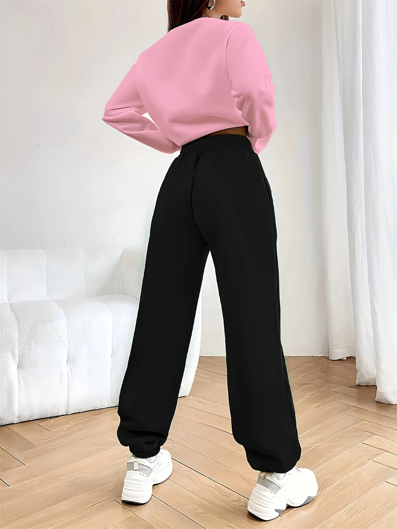 Women's Autumn and Winter Hip-Hop Casual Street Fashion Paris Letter Printed Round Neck Sports Shirt + Sports Pants Warm Suit