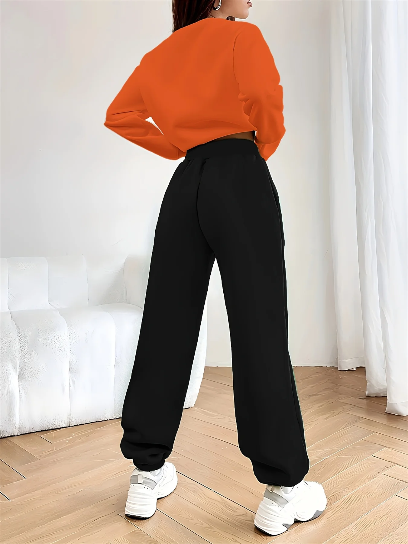 Women's Autumn and Winter Hip-Hop Casual Street Fashion Paris Letter Printed Round Neck Sports Shirt + Sports Pants Warm Suit