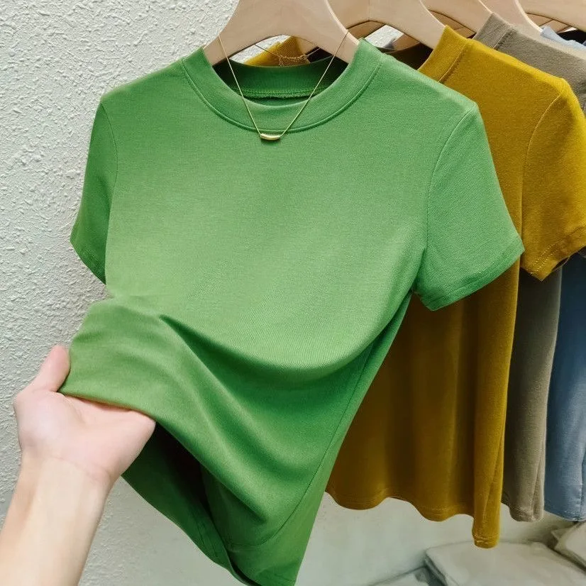 Fashion Women T Shirt Street Sexy Slim Casual T-Shirt Solid Plus Size Top Tees Summer Crew Neck Short Sleeve Women's Clothing