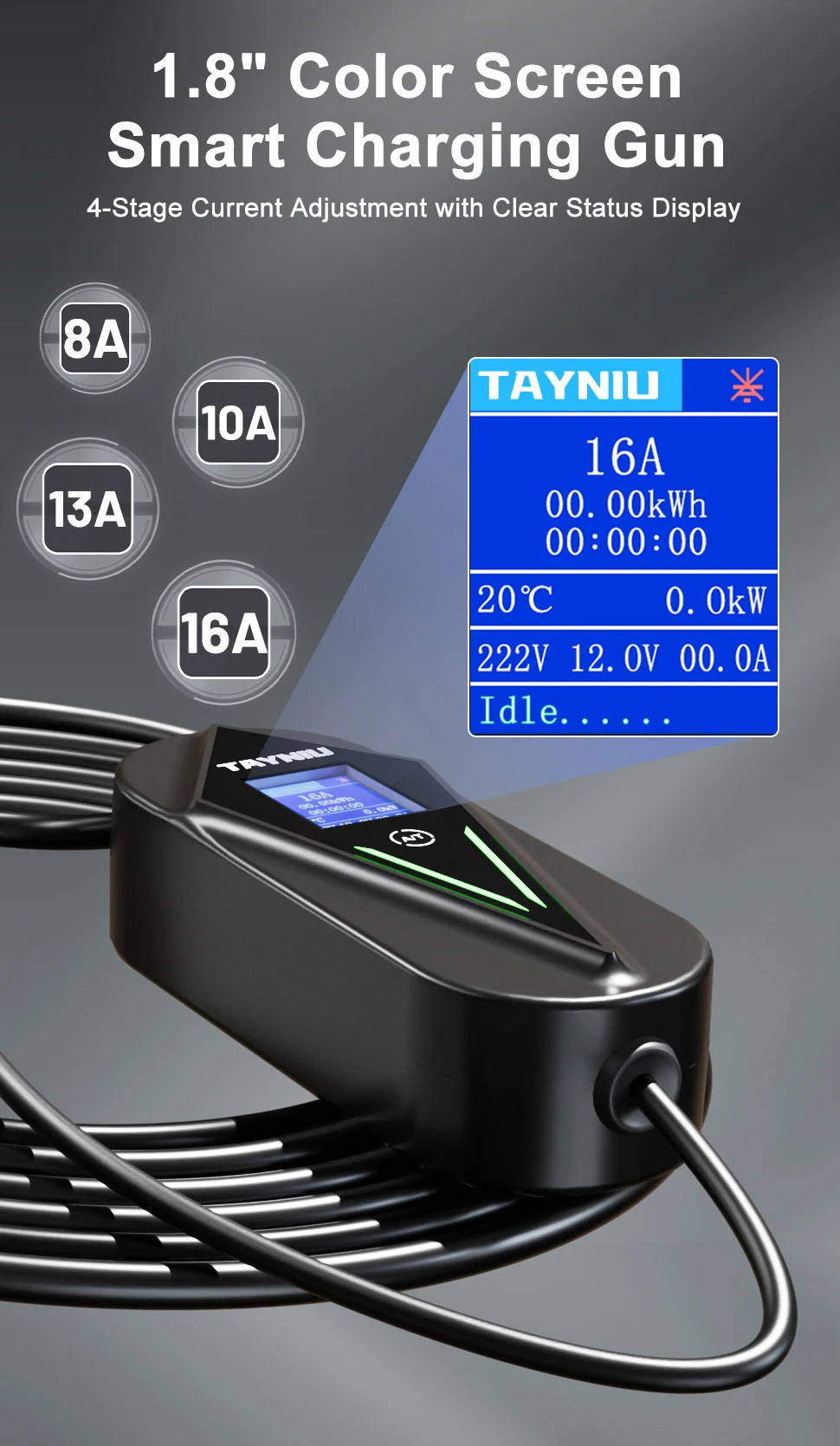 TAYNIU 3.5KW 16A Portable EV Charger NEMA5-15 Plug Type 2 GB/T Type 1 J1772 Electric Car Charger for BYD Changan Aedo Plus