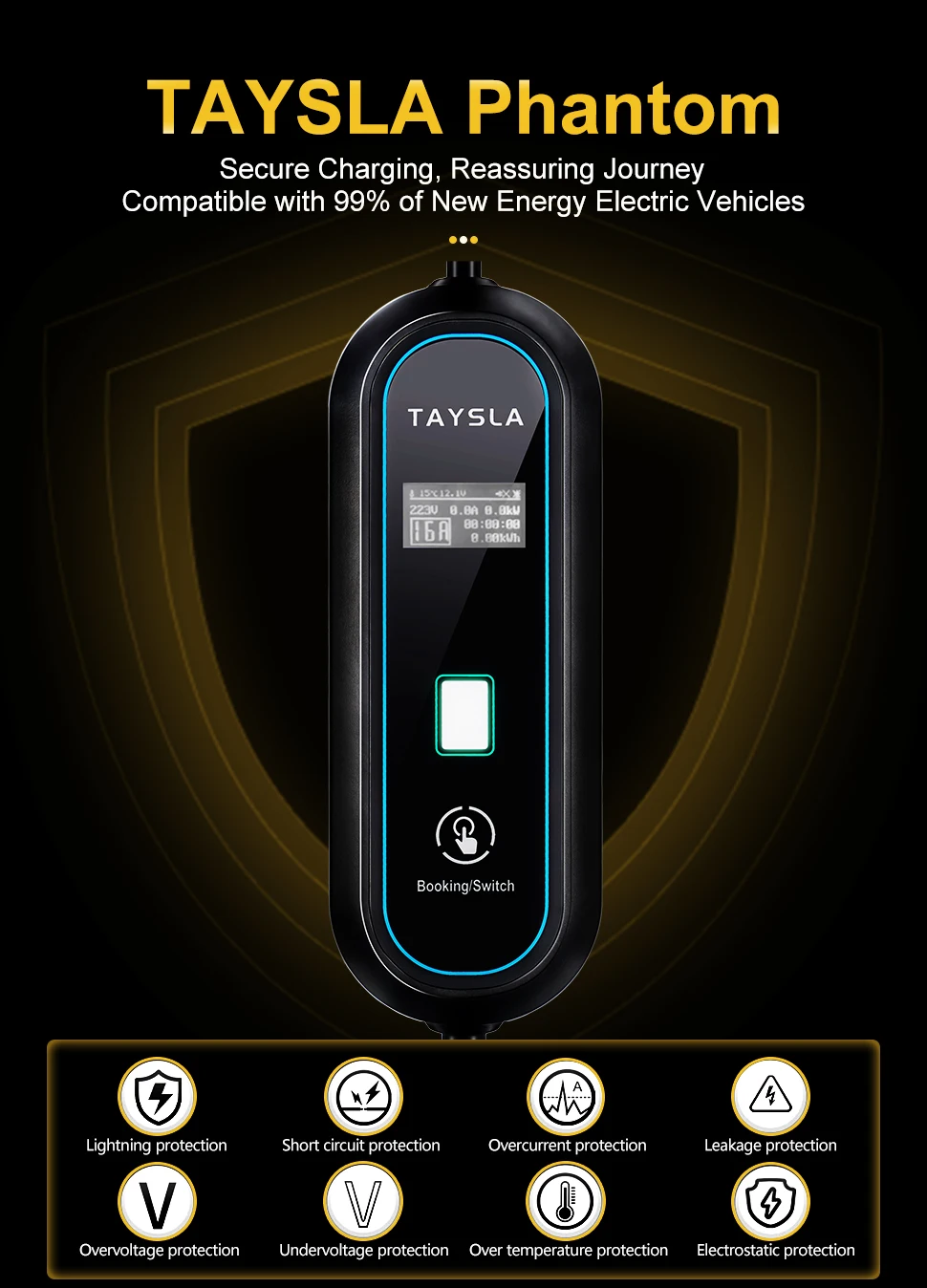 TAYNIU 3.5KW 16A Portable EV Charger NEMA5-15 Plug Type 2 GB/T Type 1 J1772 Electric Car Charger for BYD Changan Aedo Plus