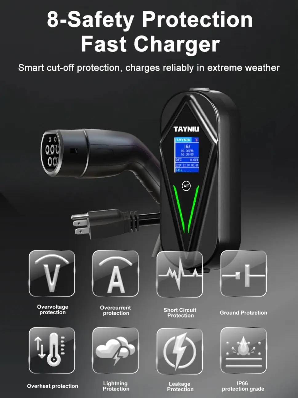 TAYNIU 3.5KW 16A Portable EV Charger NEMA5-15 Plug Type 2 GB/T Type 1 J1772 Electric Car Charger for BYD Changan Aedo Plus