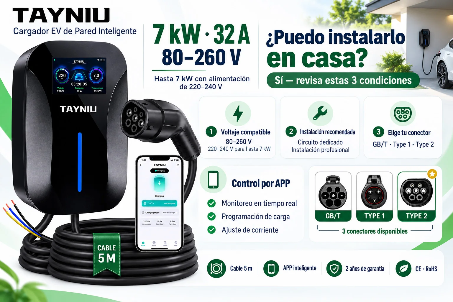 TAYNIU 3.5KW 16A Portable EV Charger NEMA5-15 Plug Type 2 GB/T Type 1 J1772 Electric Car Charger for BYD Changan Aedo Plus