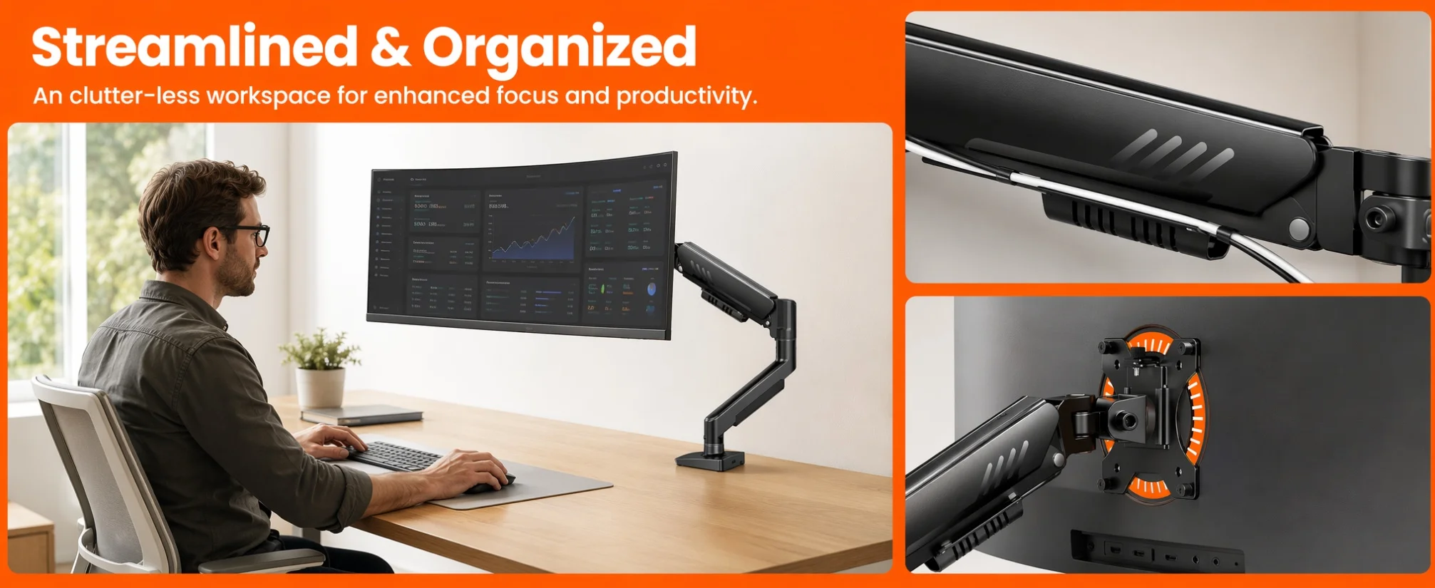 Single Monitor Arm, Fully Adjustable Monitor Mount for 13–34 Inch Screens, Fast Install Computer Monitor Stand with Tool-Free VESA Mount, Cable Management, Holds 19.8 lbs, Max VESA 100x100mm