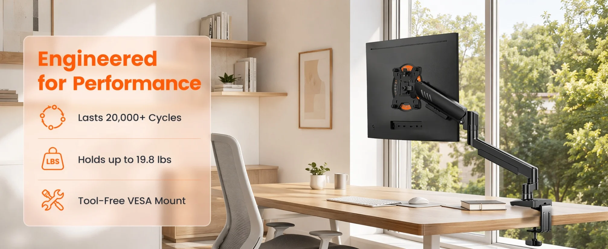Single Monitor Arm, Fully Adjustable Monitor Mount for 13–34 Inch Screens, Fast Install Computer Monitor Stand with Tool-Free VESA Mount, Cable Management, Holds 19.8 lbs, Max VESA 100x100mm