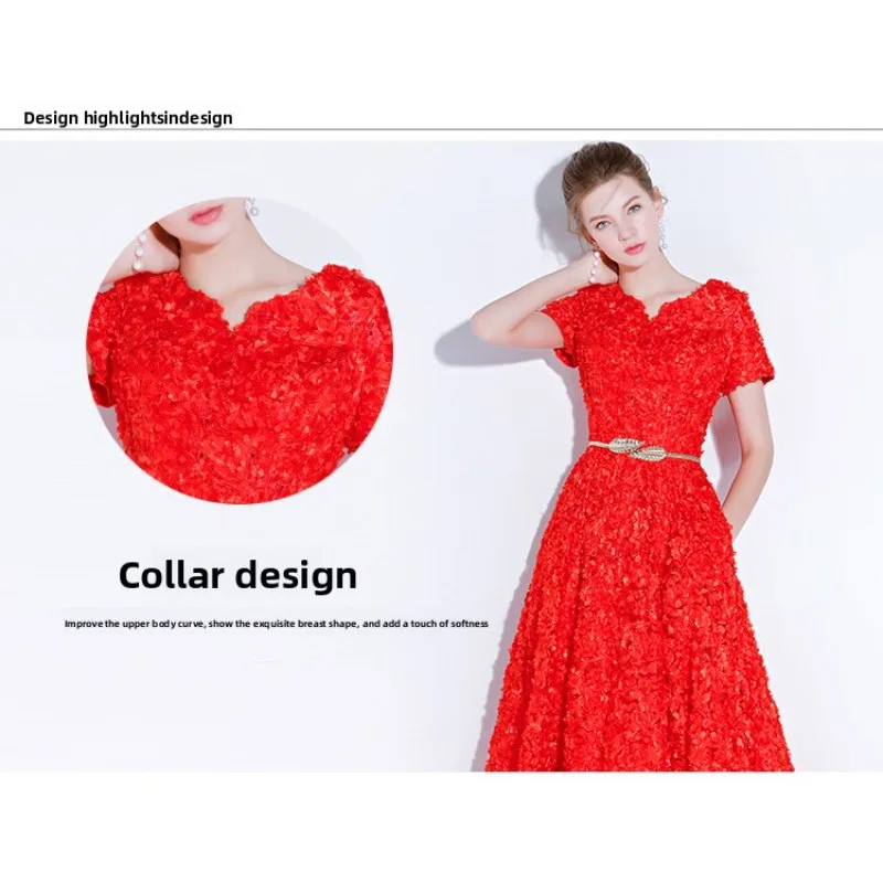 2026 New Women S High Quality Sequin Banquet Host Noble and Elegant Long Dress Dignified and Atmospheric Slim Fit Wedding Gown