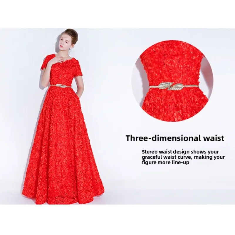 2026 New Women S High Quality Sequin Banquet Host Noble and Elegant Long Dress Dignified and Atmospheric Slim Fit Wedding Gown
