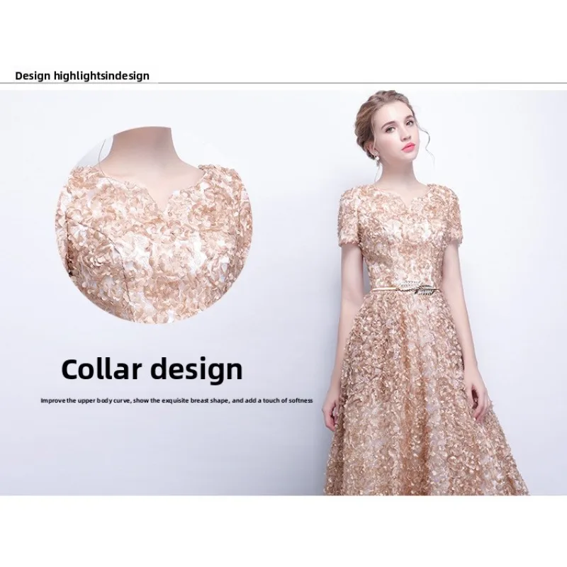 2026 New Women S High Quality Sequin Banquet Host Noble and Elegant Long Dress Dignified and Atmospheric Slim Fit Wedding Gown
