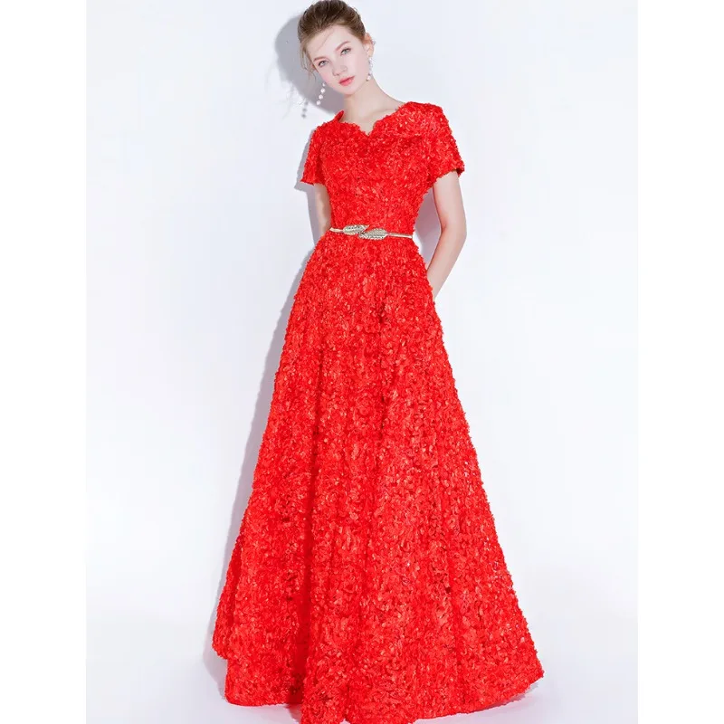 2026 New Women S High Quality Sequin Banquet Host Noble and Elegant Long Dress Dignified and Atmospheric Slim Fit Wedding Gown