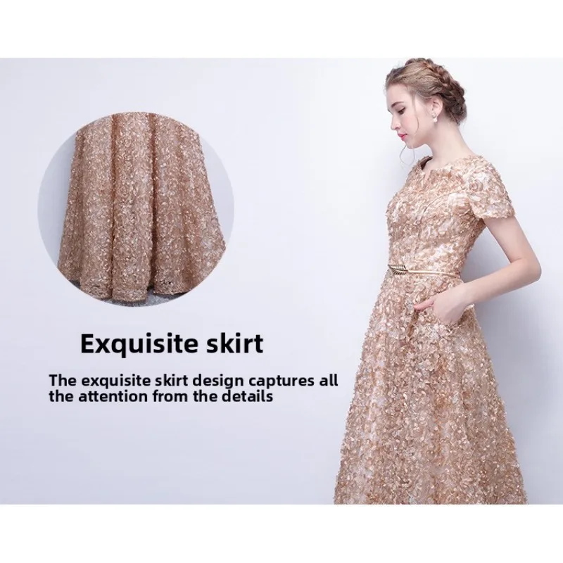 2026 New Women S High Quality Sequin Banquet Host Noble and Elegant Long Dress Dignified and Atmospheric Slim Fit Wedding Gown