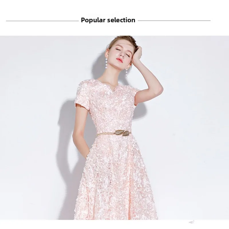 2026 New Women S High Quality Sequin Banquet Host Noble and Elegant Long Dress Dignified and Atmospheric Slim Fit Wedding Gown