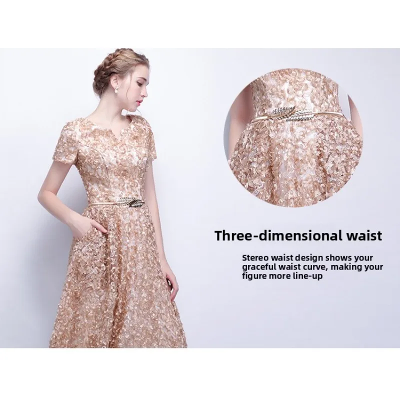 2026 New Women S High Quality Sequin Banquet Host Noble and Elegant Long Dress Dignified and Atmospheric Slim Fit Wedding Gown