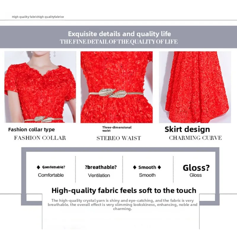 2026 New Women S High Quality Sequin Banquet Host Noble and Elegant Long Dress Dignified and Atmospheric Slim Fit Wedding Gown