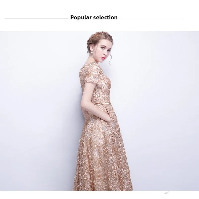 2026 New Women S High Quality Sequin Banquet Host Noble and Elegant Long Dress Dignified and Atmospheric Slim Fit Wedding Gown