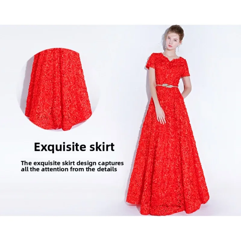 2026 New Women S High Quality Sequin Banquet Host Noble and Elegant Long Dress Dignified and Atmospheric Slim Fit Wedding Gown