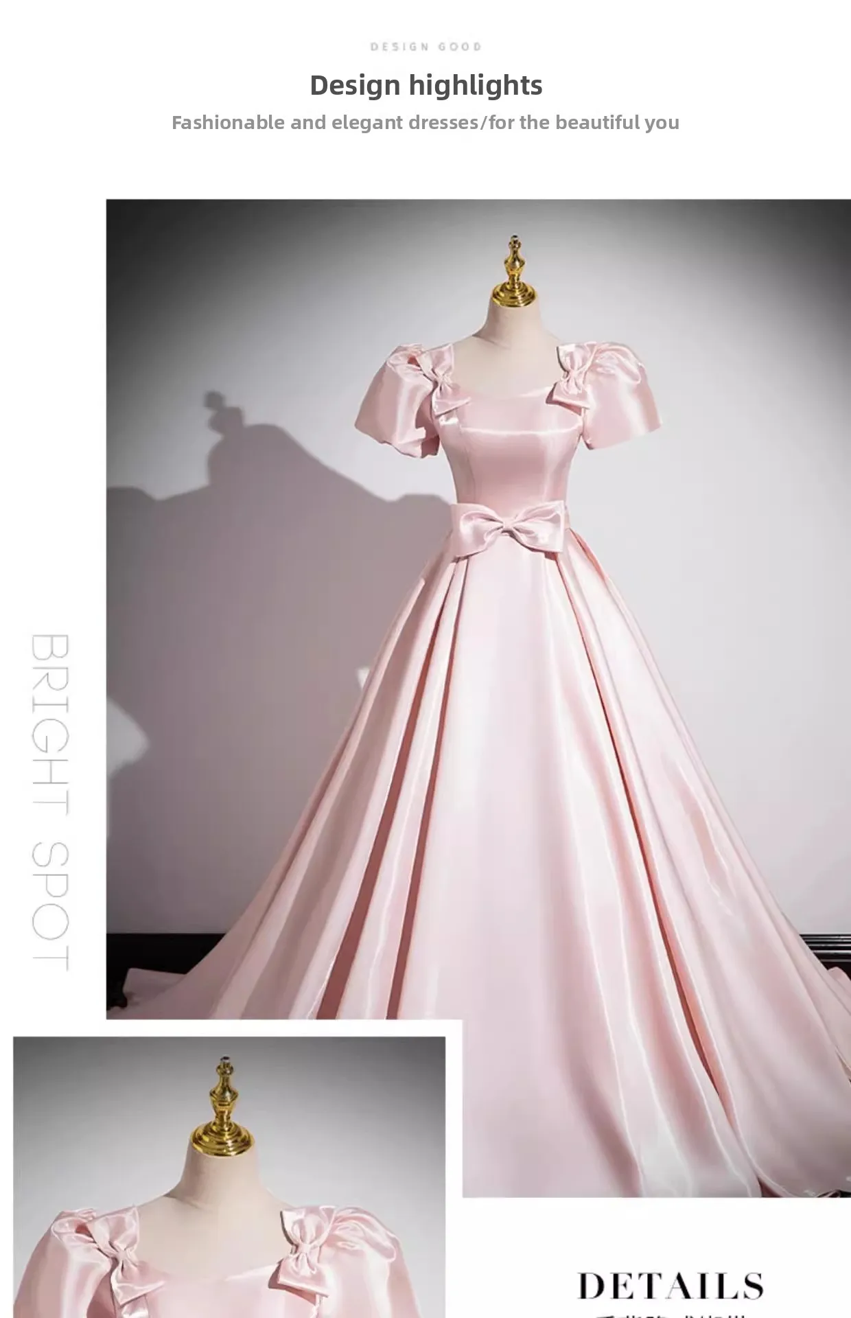 Pink French Satin Evening Dress for Women 2026 New Elegant Style Party Chorus Adult Ceremony Fashion Show Banquet Custom Dress