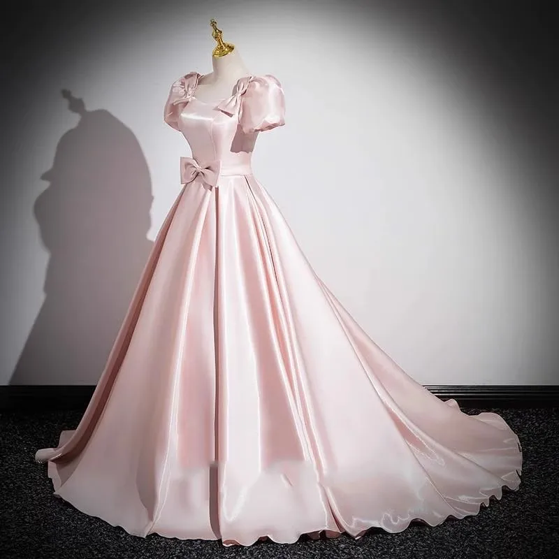 Pink French Satin Evening Dress for Women 2026 New Elegant Style Party Chorus Adult Ceremony Fashion Show Banquet Custom Dress