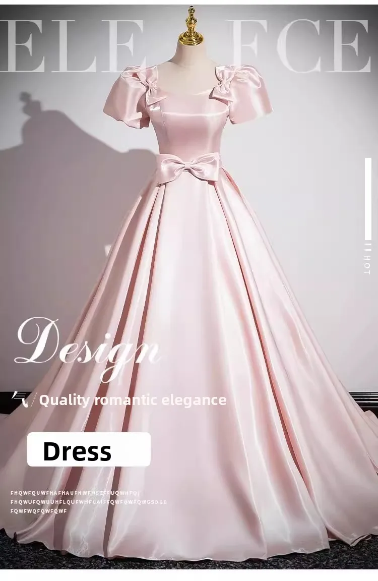 Pink French Satin Evening Dress for Women 2026 New Elegant Style Party Chorus Adult Ceremony Fashion Show Banquet Custom Dress