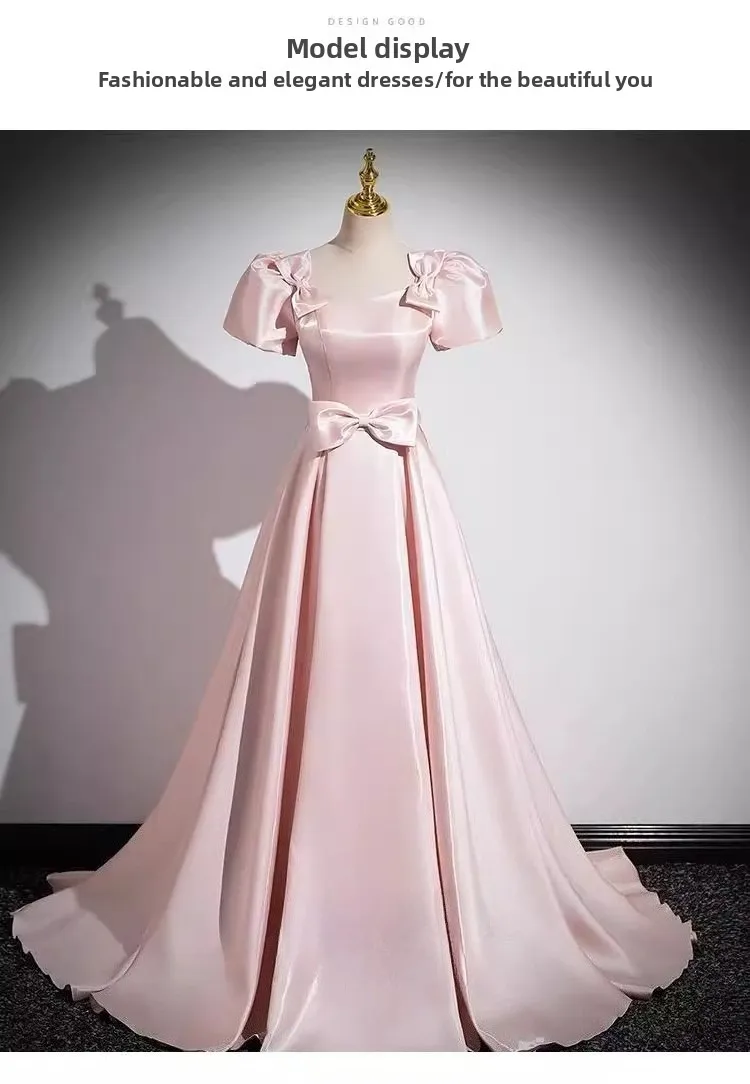 Pink French Satin Evening Dress for Women 2026 New Elegant Style Party Chorus Adult Ceremony Fashion Show Banquet Custom Dress