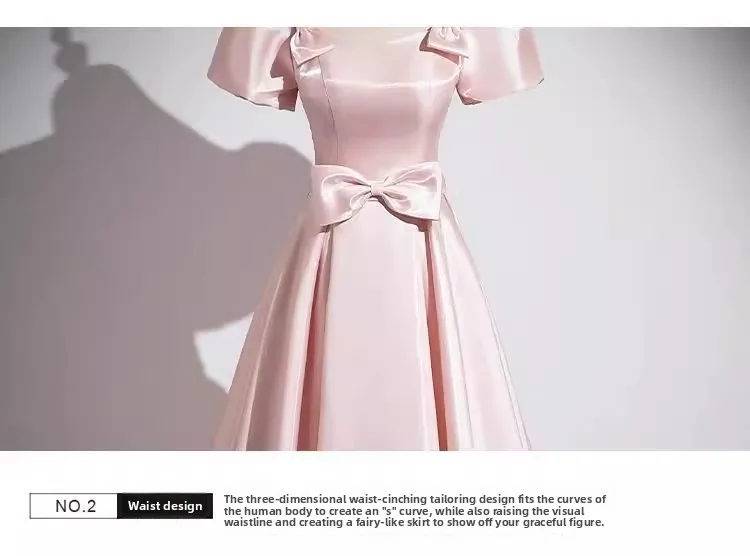 Pink French Satin Evening Dress for Women 2026 New Elegant Style Party Chorus Adult Ceremony Fashion Show Banquet Custom Dress