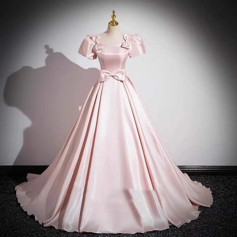 Pink French Satin Evening Dress for Women 2026 New Elegant Style Party Chorus Adult Ceremony Fashion Show Banquet Custom Dress