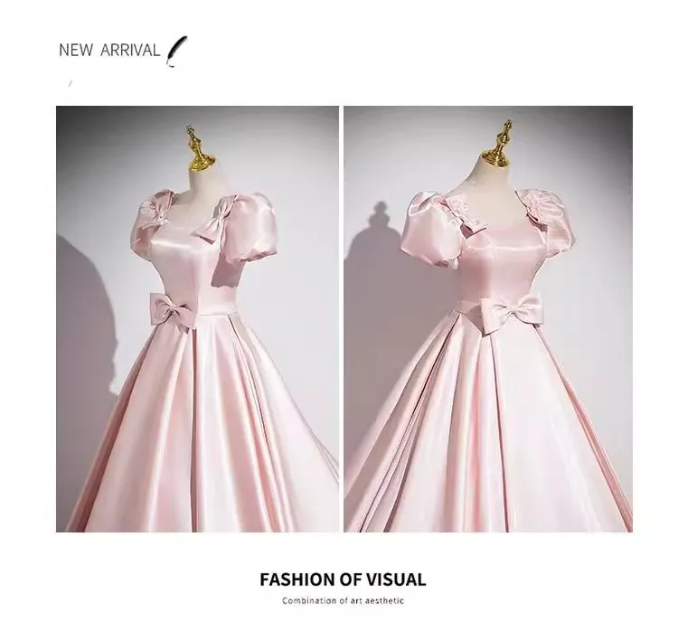 Pink French Satin Evening Dress for Women 2026 New Elegant Style Party Chorus Adult Ceremony Fashion Show Banquet Custom Dress