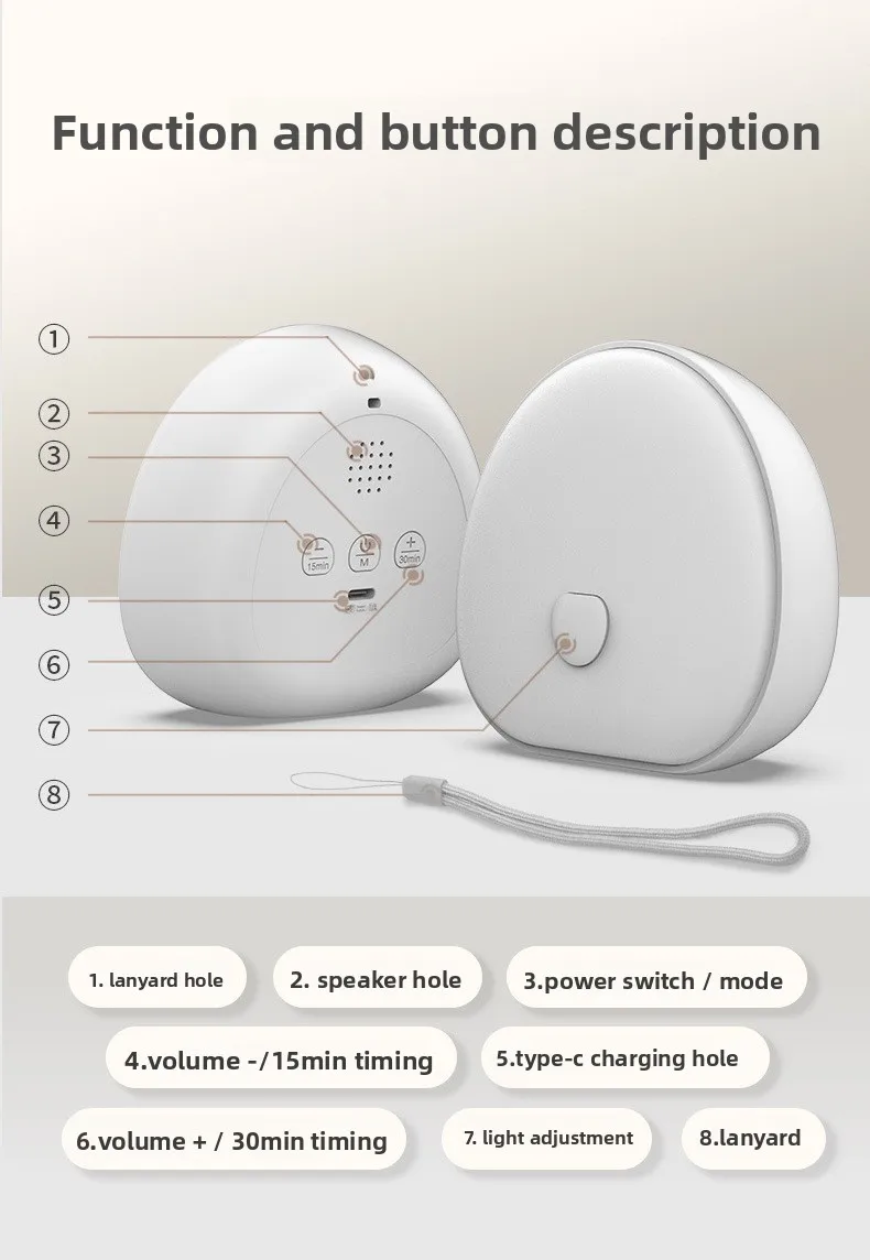 RGB Sleep White Noise Machine with Soothing Sound Touchable Rechargeable LED Night Light Relaxing Audio & Sleep Lamp for Baby