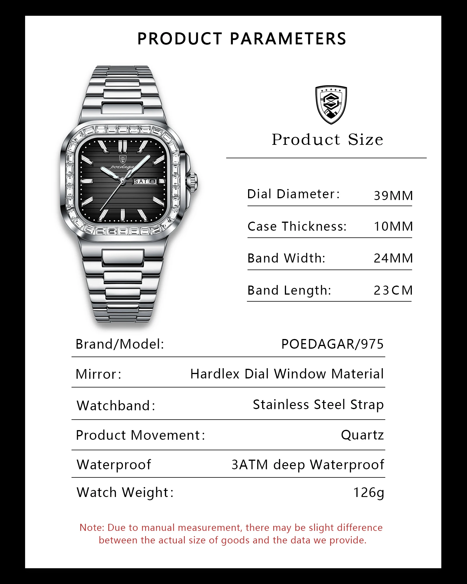 POEDAGAR Square Fashion Men's Watch Date Week Waterproof Luminous Quartz Man Watch Stainless Steel Luxury Sports Watches For Men