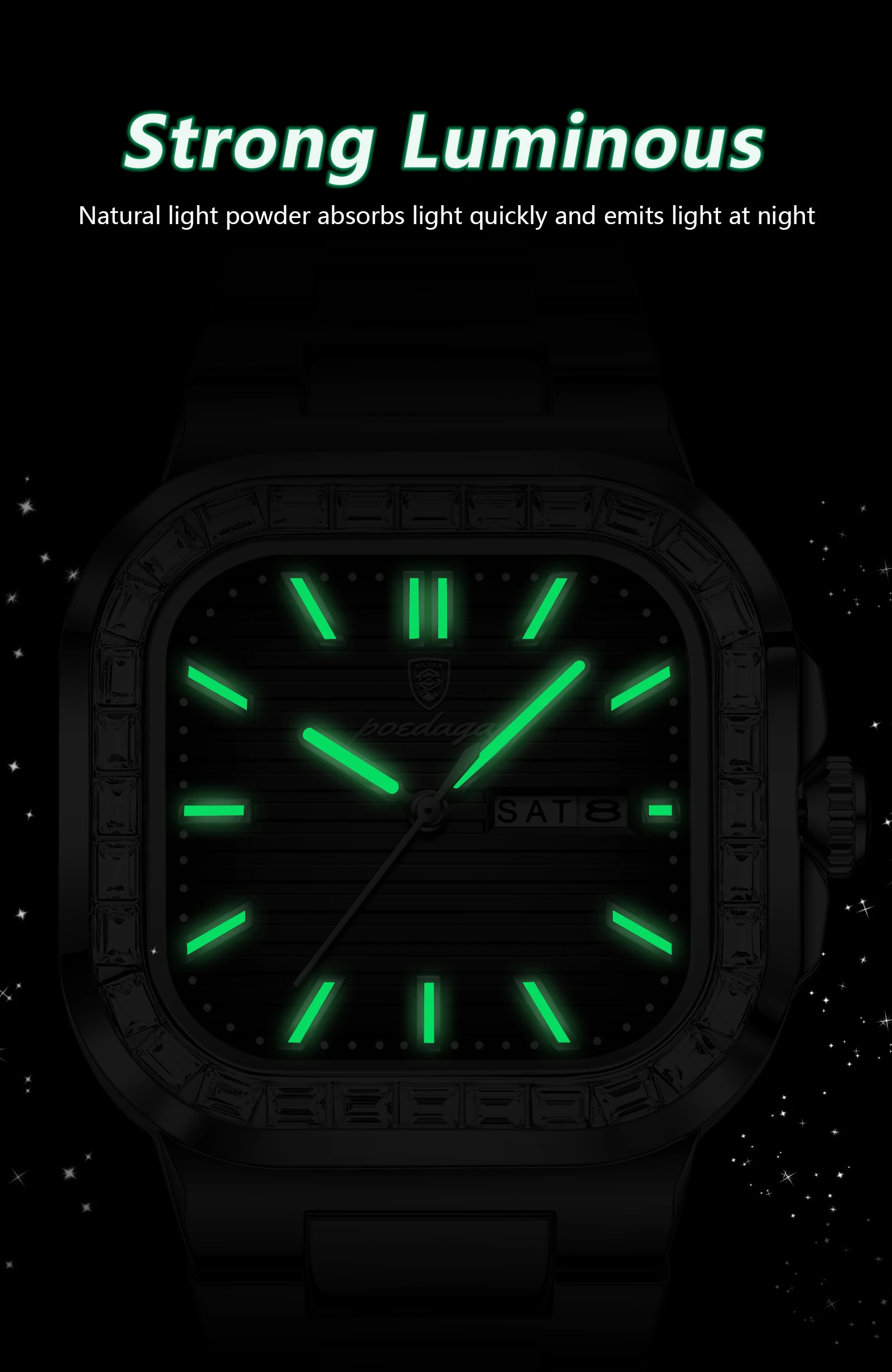POEDAGAR Square Fashion Men's Watch Date Week Waterproof Luminous Quartz Man Watch Stainless Steel Luxury Sports Watches For Men