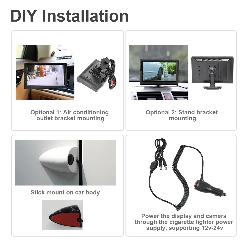 Car AHD 5-Inch Digital Side View Monitoring Mirror System,Night Vision HD 720P Side View Blind Spot Camera,Available In 3 Colors