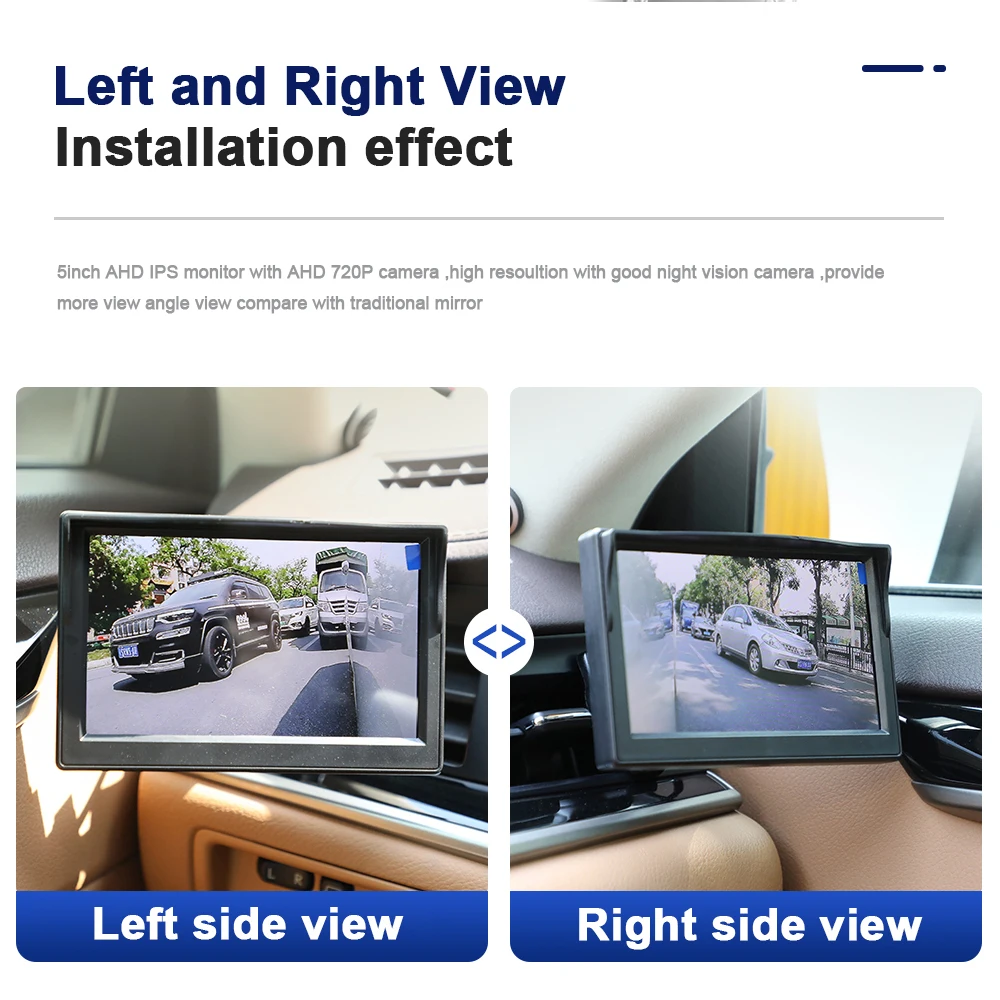 Car AHD 5-Inch Digital Side View Monitoring Mirror System,Night Vision HD 720P Side View Blind Spot Camera,Available In 3 Colors