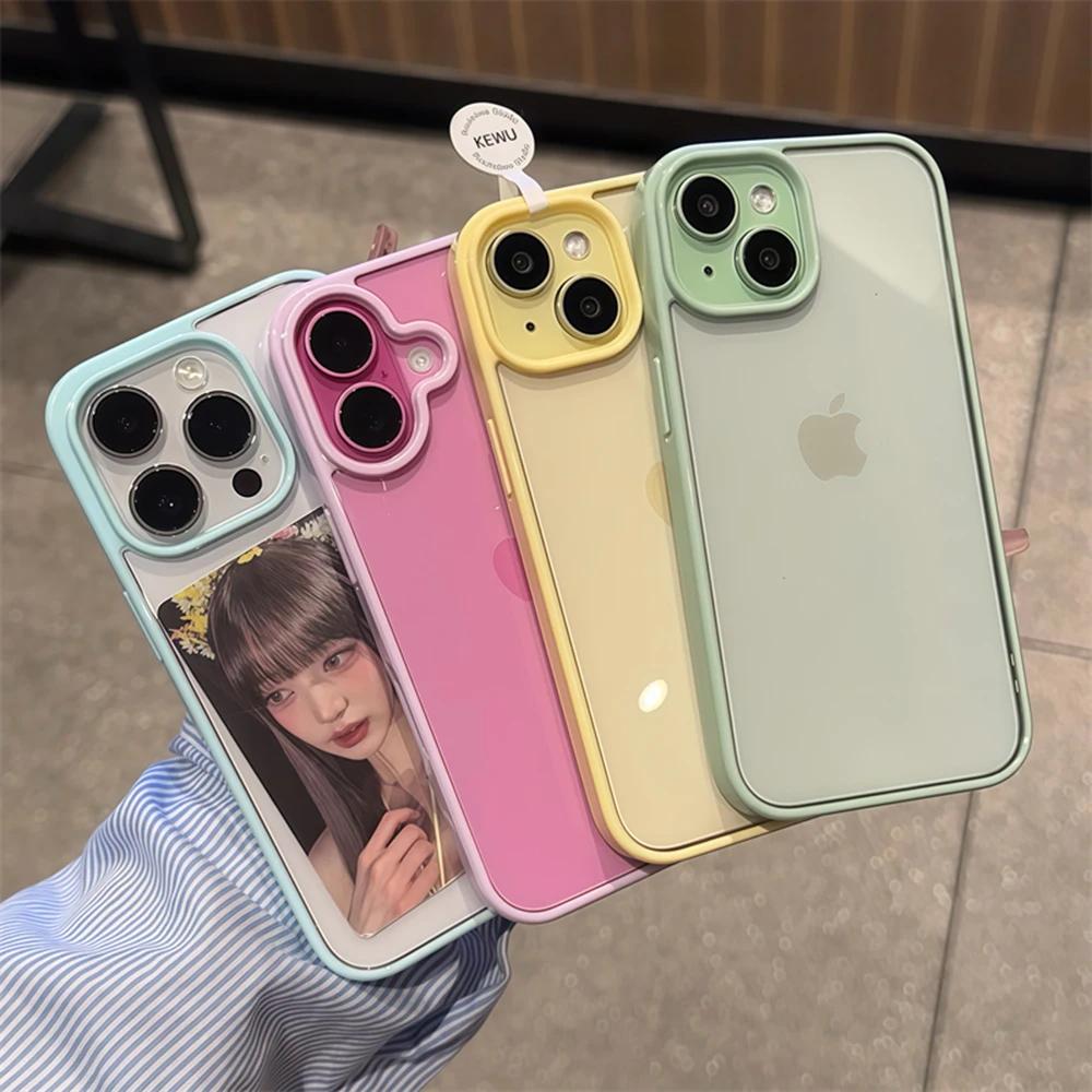 Luxury Clear Candy Color Case For iPhone 16 15 14 13 12 11 Pro Max Plus Clear Acrylic Bumper Protection Cases Cover