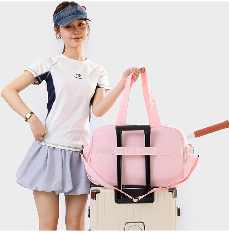 Women Pink Tennis Bag Large Capacity Racket Holder Handbag Separate Shoe Compartment Gym Sports Duffle Bag With Bottle Pocket