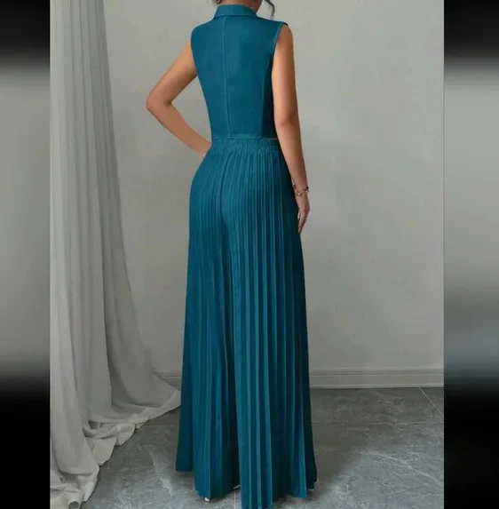 New Women's Fashion Vest Vest Pleated Skirt And Pants Set Summer Temperament Elegant And Simple Solid Color Trousers Sets
